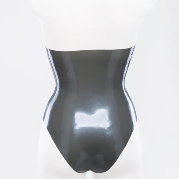 Bright & Shiny Latex swimsuit with high neck in translucent smoky black gray - Picture 8 of 8
